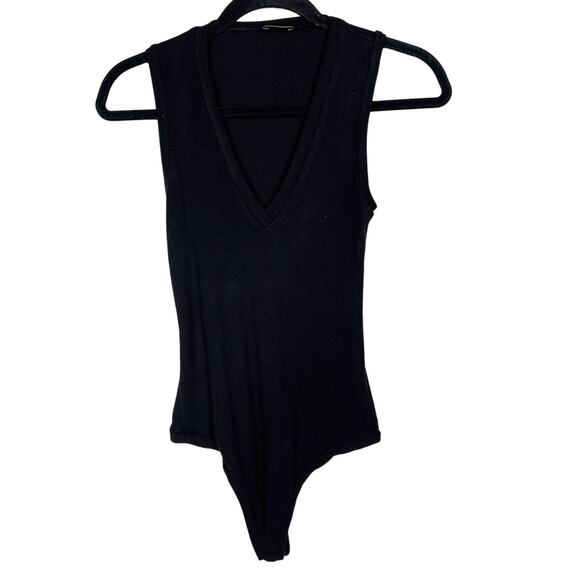 Alix NYC Small Black Merit Ribbed V Neck Tank Bodysuit Modal Stretch Jersey Snap - Picture 1 of 10